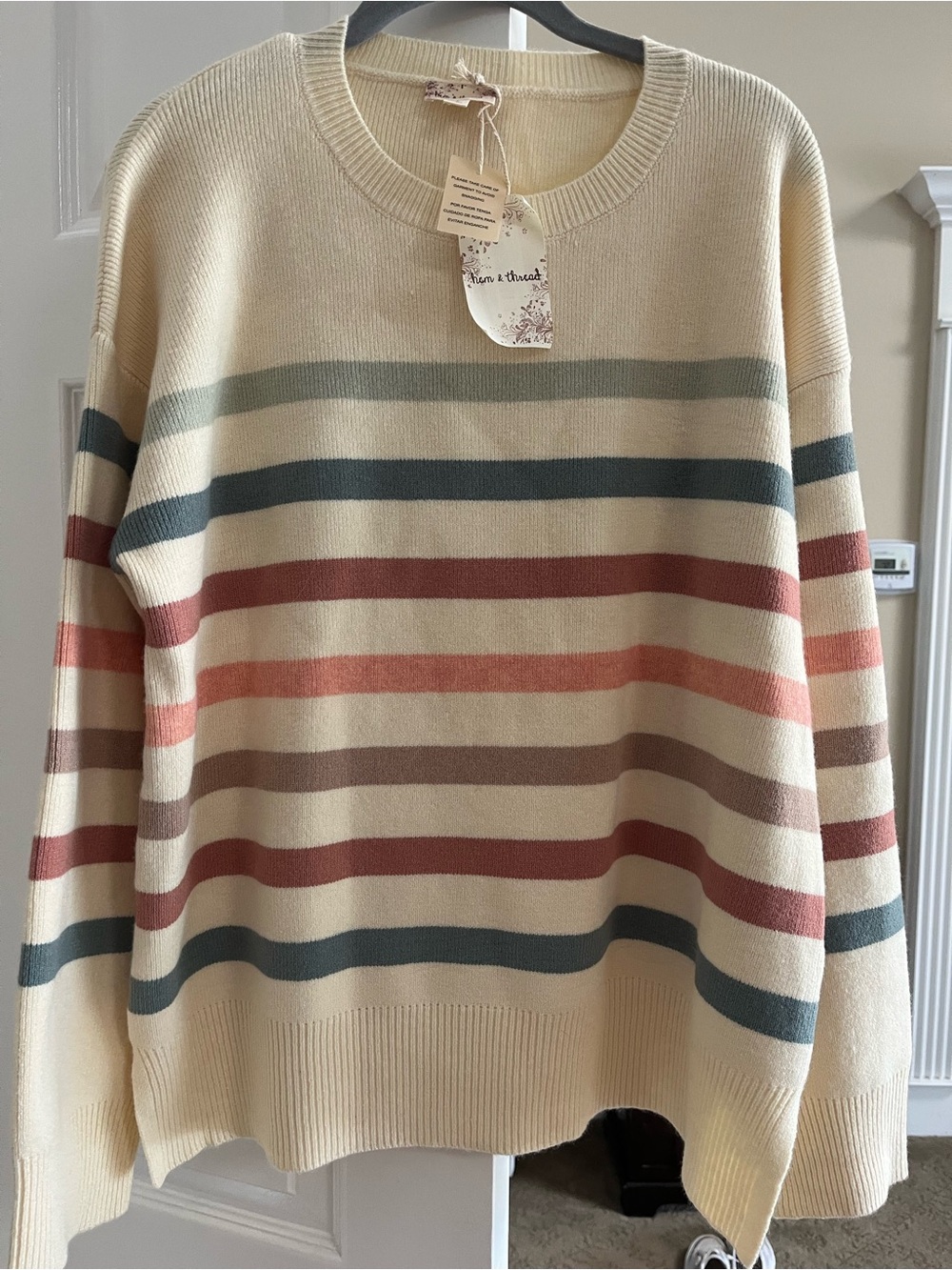 Hem & Thread Soft Cream Ribbed Knit Sweater